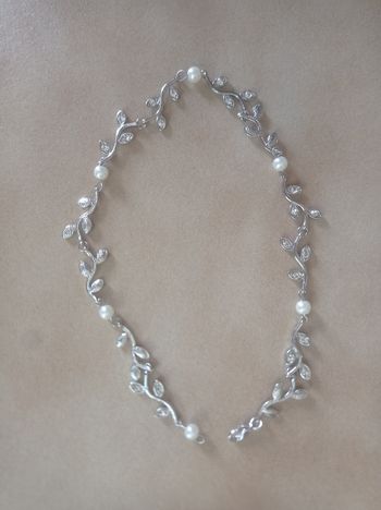 Collier fantaisie argenté & perles
