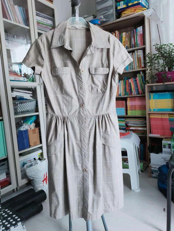 Robe  chemise Machka à  carreaux  beige,  taille 36,  allure casual  chic
