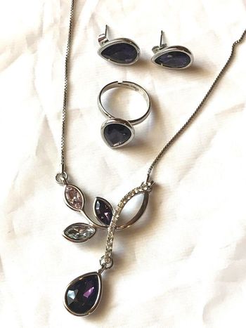 Parure Bijoux Feuillage Gouttes Violettes Strass Nature Bijoux Argentés Fantaisies Femmes