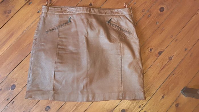 Jupe cuir véritable marron promod neuve