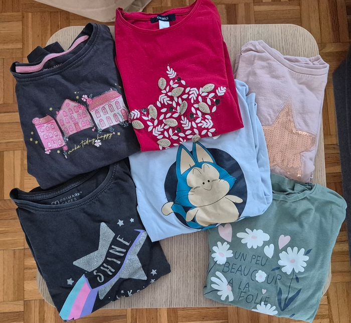 Lot 6 t-shirts manches longues 7-8 ans