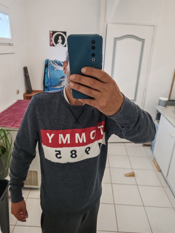 Pull Tommy Jeans vintage (2017), L, bleu chiné.