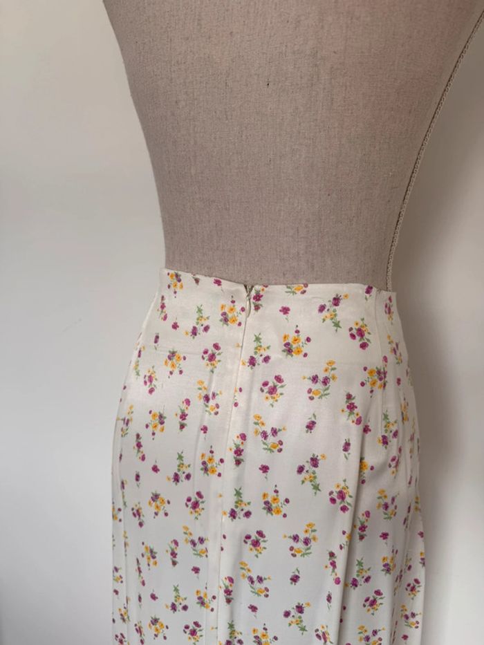 Jupe satin satiné été fleuri midi blanche longue fluide - photo numéro 5