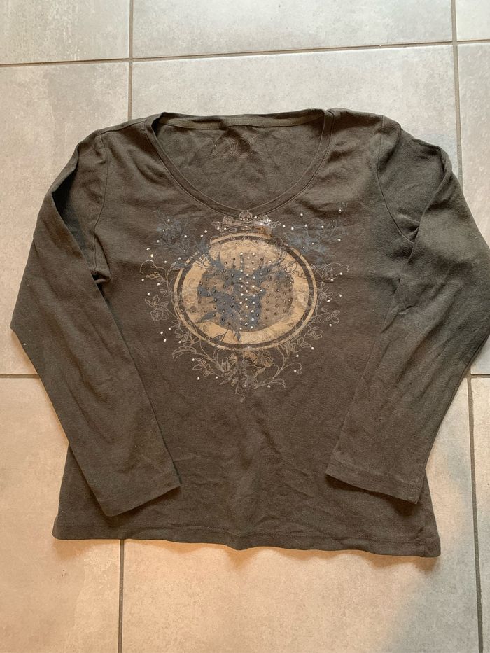 Haut kaki avec strass taille 38/40