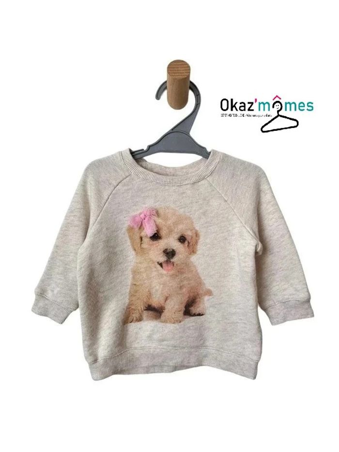 Sweat beige chiné imprimé chiot - H&M 68cm