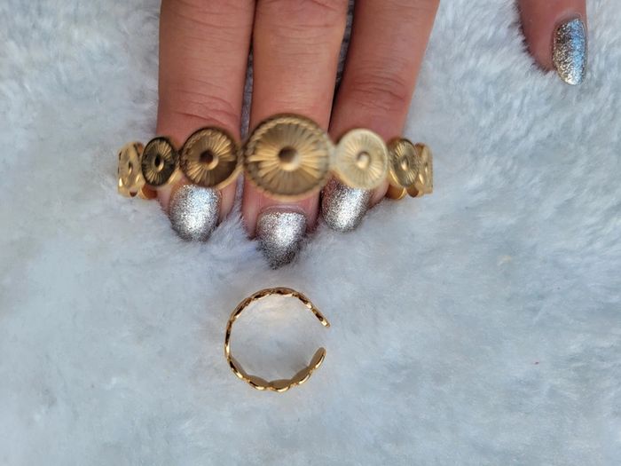 Bracelet et bague soleil d été acier gold - photo numéro 5