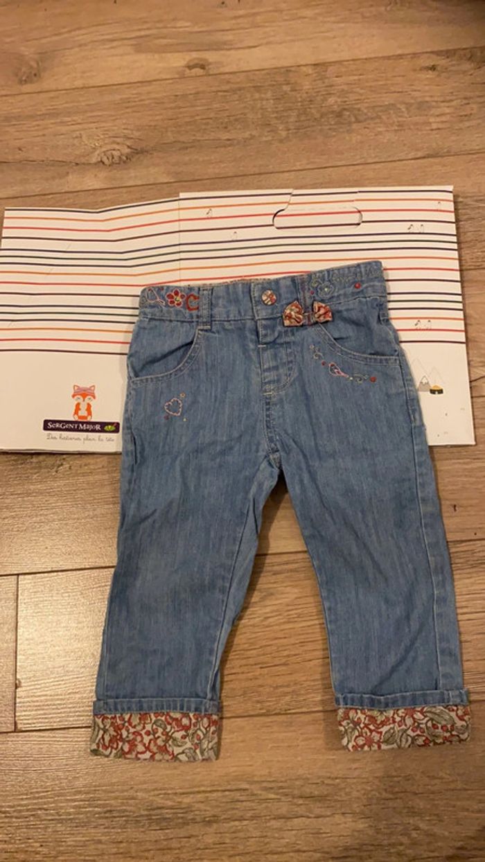 Pantalon 18mois sergent major jeans fleuri