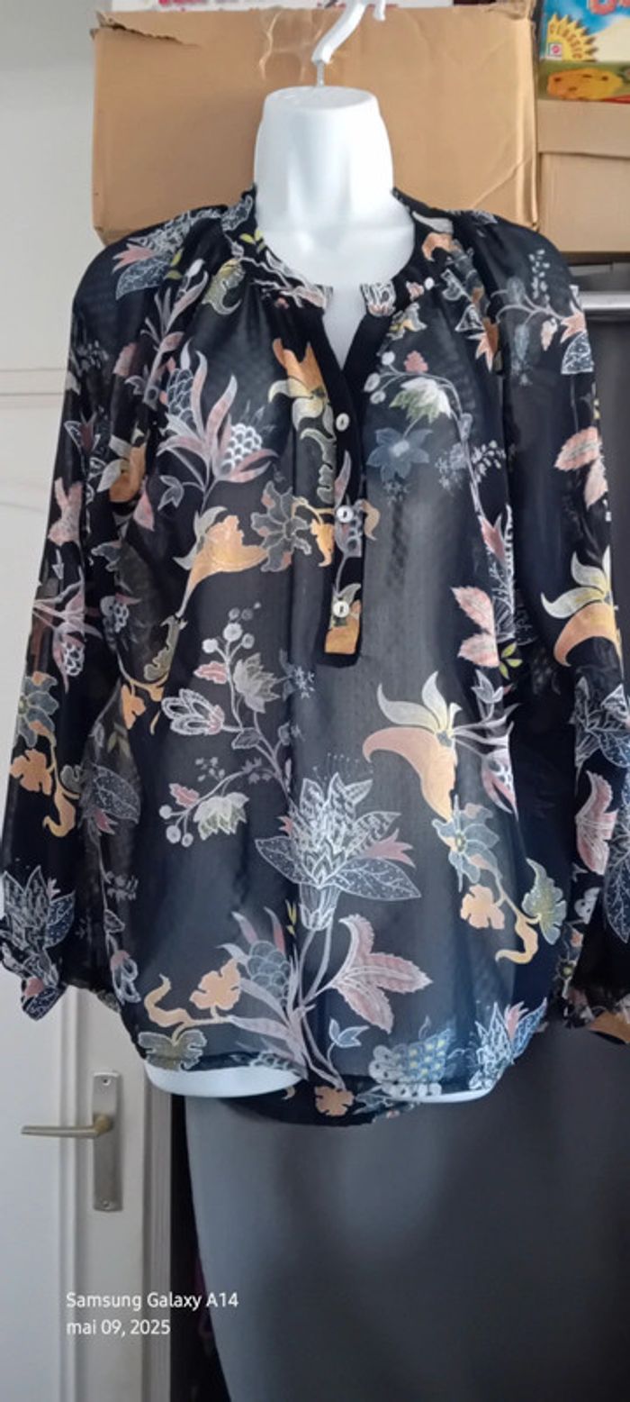 Blouse en voile motif floral coloré marine femme XXL janis & john
