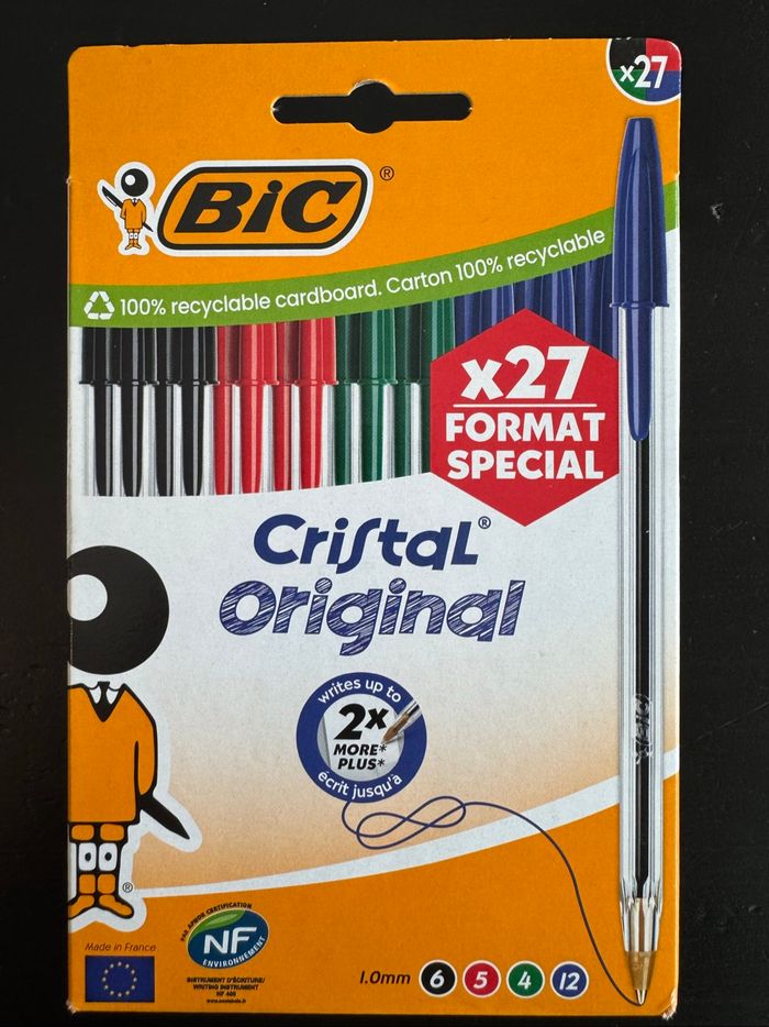 27 stylos bille Cristal pointe moyenne bic