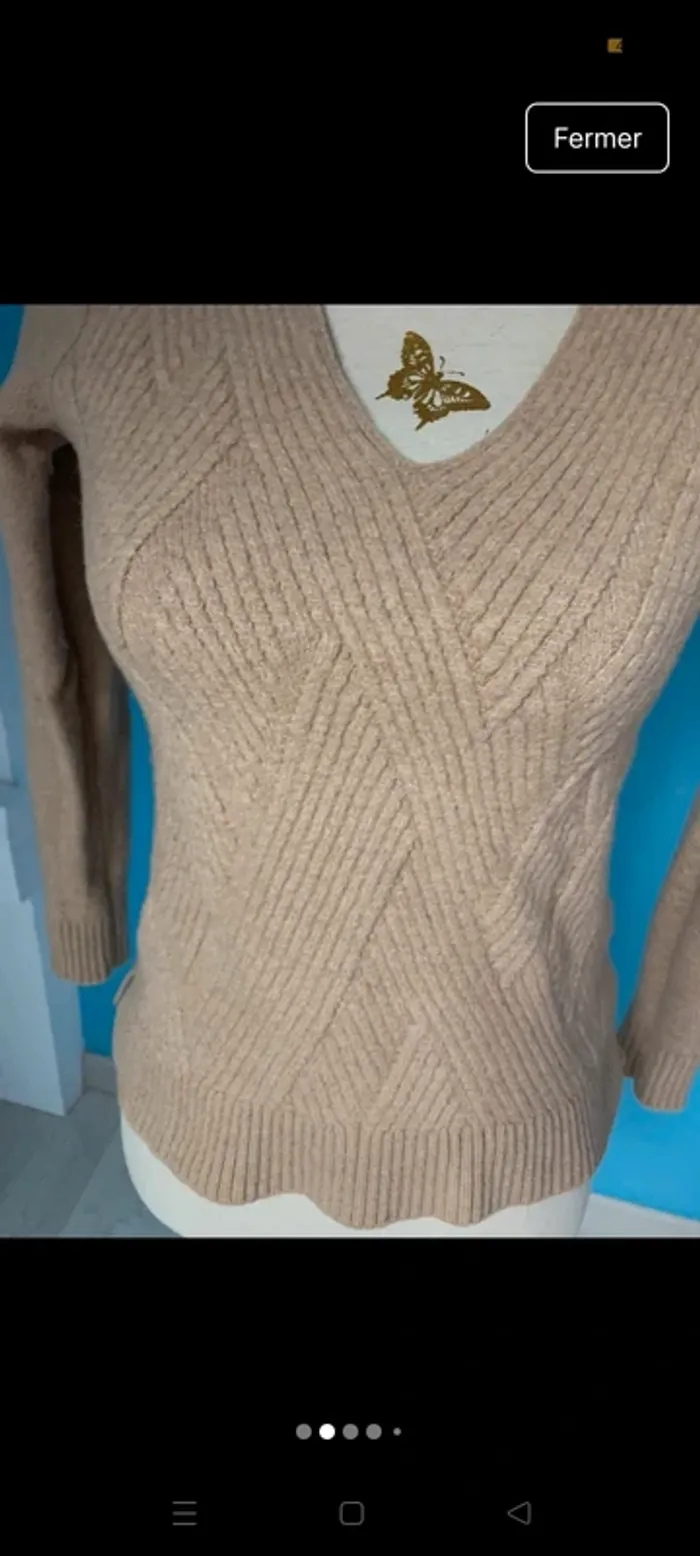 Pull col V cintré beige "Tommy Hilfiger" - photo numéro 6