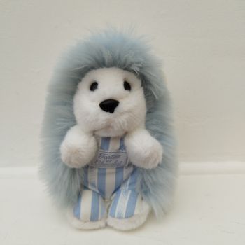 Doudou peluche hérisson rayé bleu blanc vintage