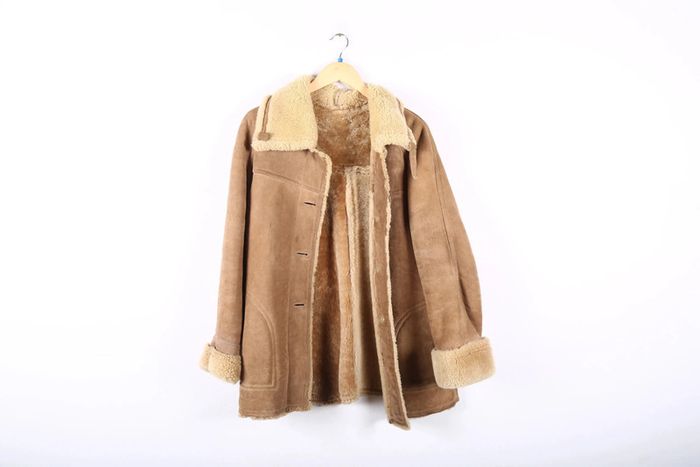 Peau lainée vintage 70's en mouton retourné shearling, cuir, daim, laine (#240707) - photo numéro 3