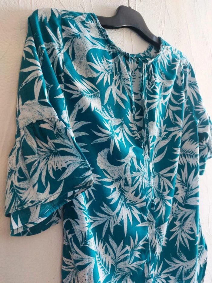 Blouse motif feuillage bleu et blanc Taille 38 - photo numéro 5