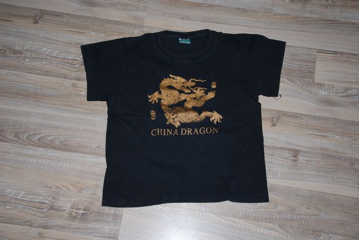 t-shirt coton noir dragon or garçon 10 ans
