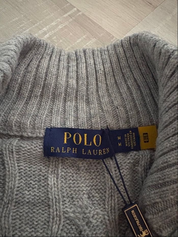 Pull torsadé Polo Ralph Lauren en laine half zip demi zip 1/4 zip gris neuf taille M - photo numéro 4