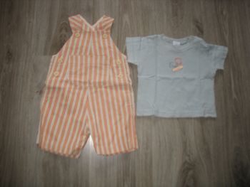 ENSEMBLE 2 PIÈCES BÉBÉ GARÇON : SALOPETTE + TEE SHIRT MC "PETIT BATEAU" - 6 MOIS - n°06