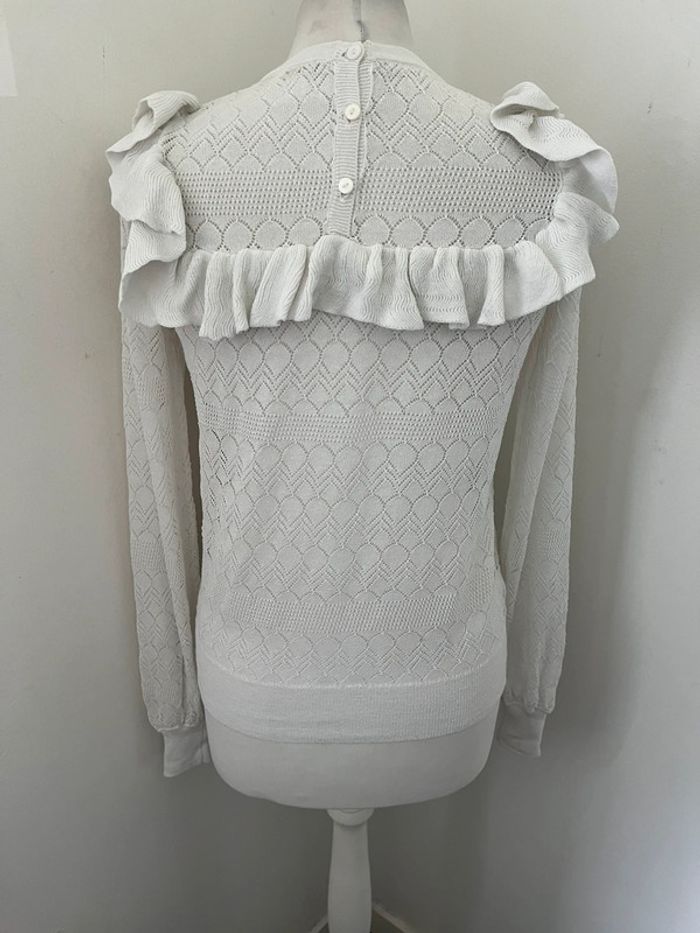 Pull fin blanc ajouré et froufrou Maje S - photo numéro 5