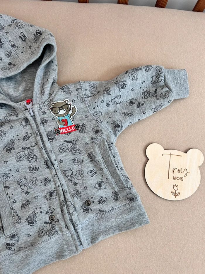Sweat fermeture zip garçon ours 3 mois - photo numéro 3