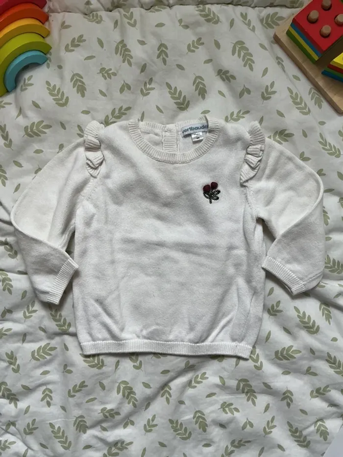 pull léger blanc avec volants 9 mois vertbaudet - photo numéro 3