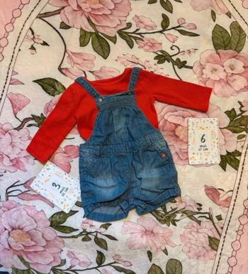 Ensemble salopette jean Obaïbi + T-shirt manches longues Primark 3-6 mois