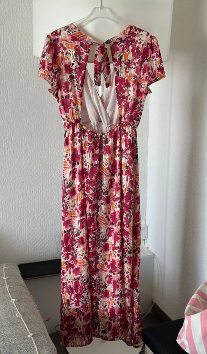 Belle robe longue à motifs fleuris colorés rose et orange – Taille S/M – Lilie Rose - photo numéro 5