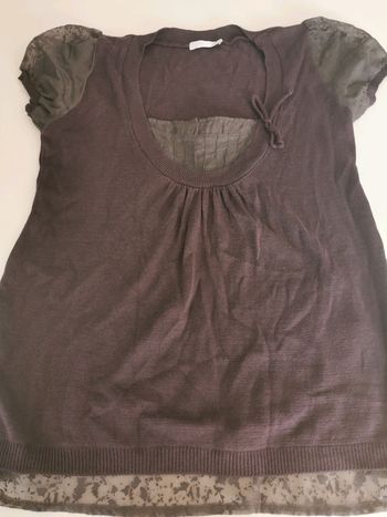 Haut coton Promod taille 2 prune et gris