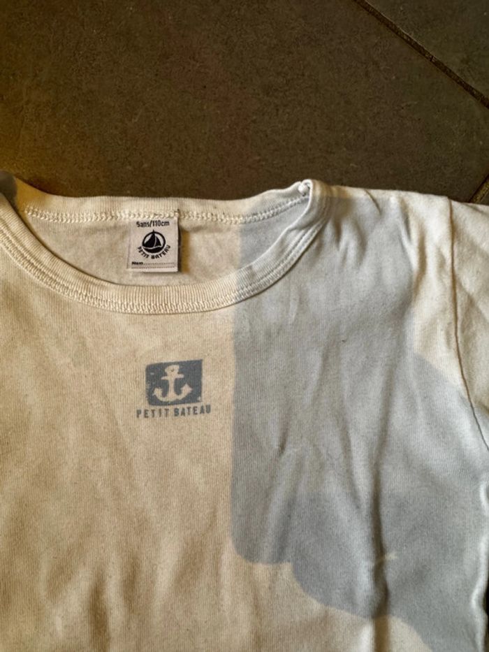 T shirt manches longues / Maillot de corps - Petit bateau / Ancre - Blanc & bleu - 5 ans - photo numéro 2