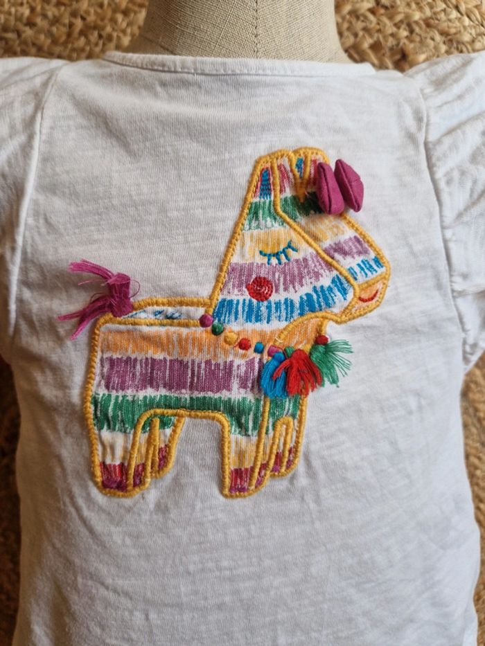 Jolie haut à manche courte blanc lama fille du pareil au même 24 mois 86cm - photo numéro 3