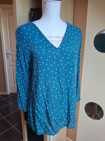 Blouse bleu pétrole pois blancs