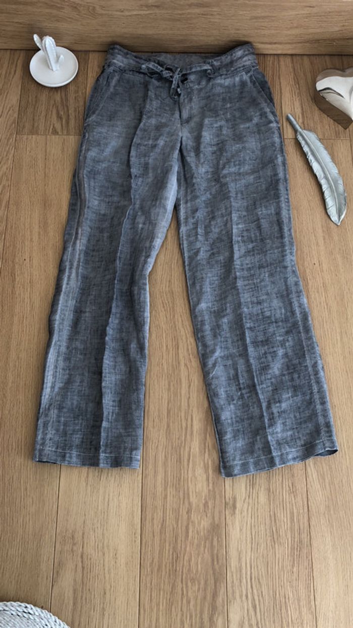Pantalon 100% ramie taille M gris / pantalon à jambe large / coupe évasée - photo numéro 3
