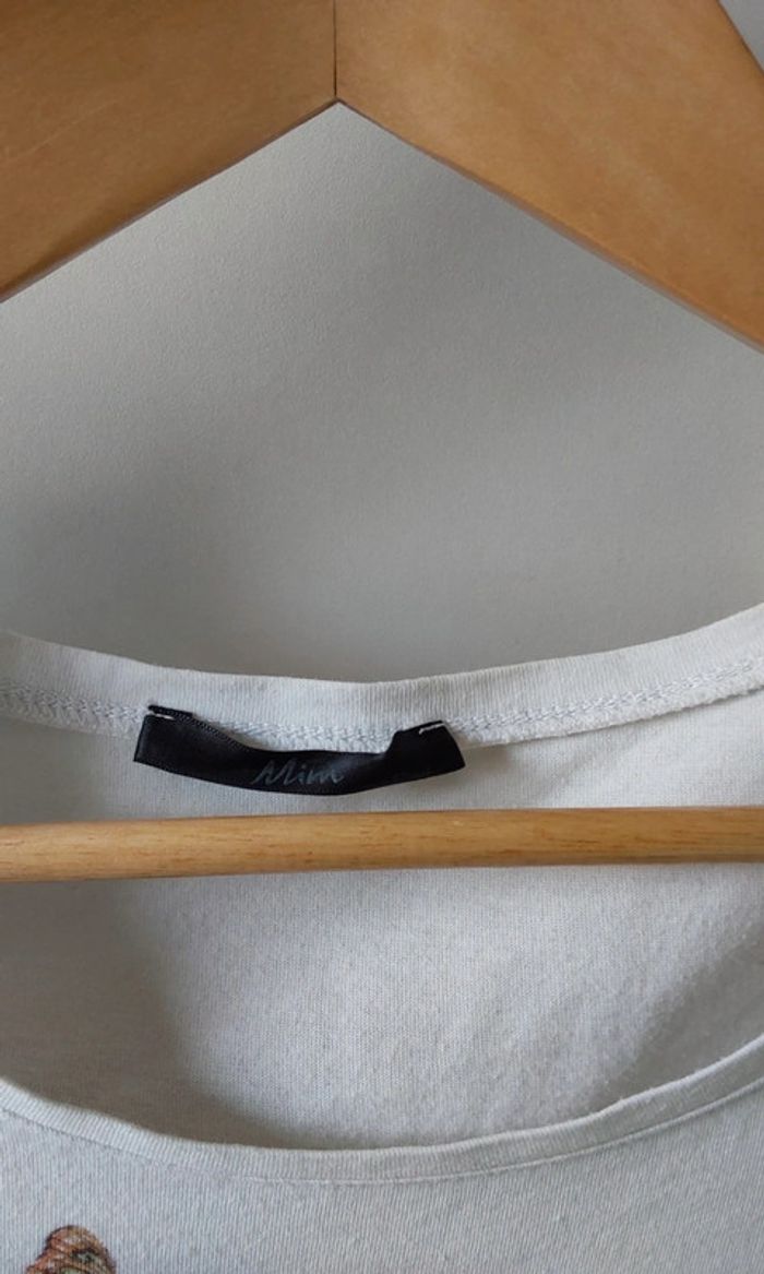 Tee shirt blanc imprimé d un joli petit  chat rétro rigolot T34 - photo numéro 5