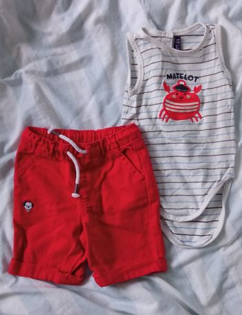 Ensemble short body sans manches 18 mois