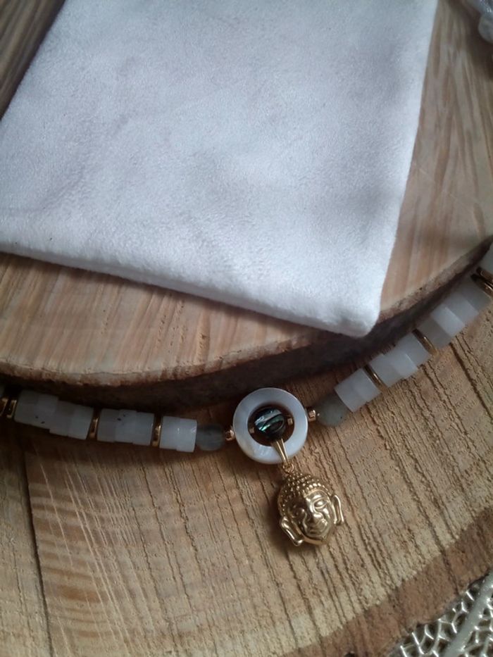 Collier labradorite jade blanche boudha - photo numéro 4