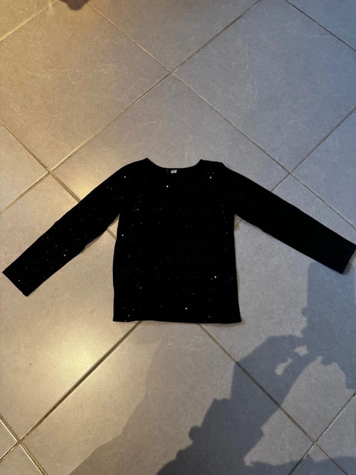 T shirt manches longues avec effet strass - H&M - Noir - 110/116