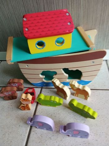 Bateau Arche de Noé en bois, animaux , boîte à forme, jeu, jouet enfant en Bois, idée cadeau de Noël