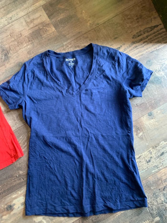 Lot tee shirts col V bleu/ orange - photo numéro 5