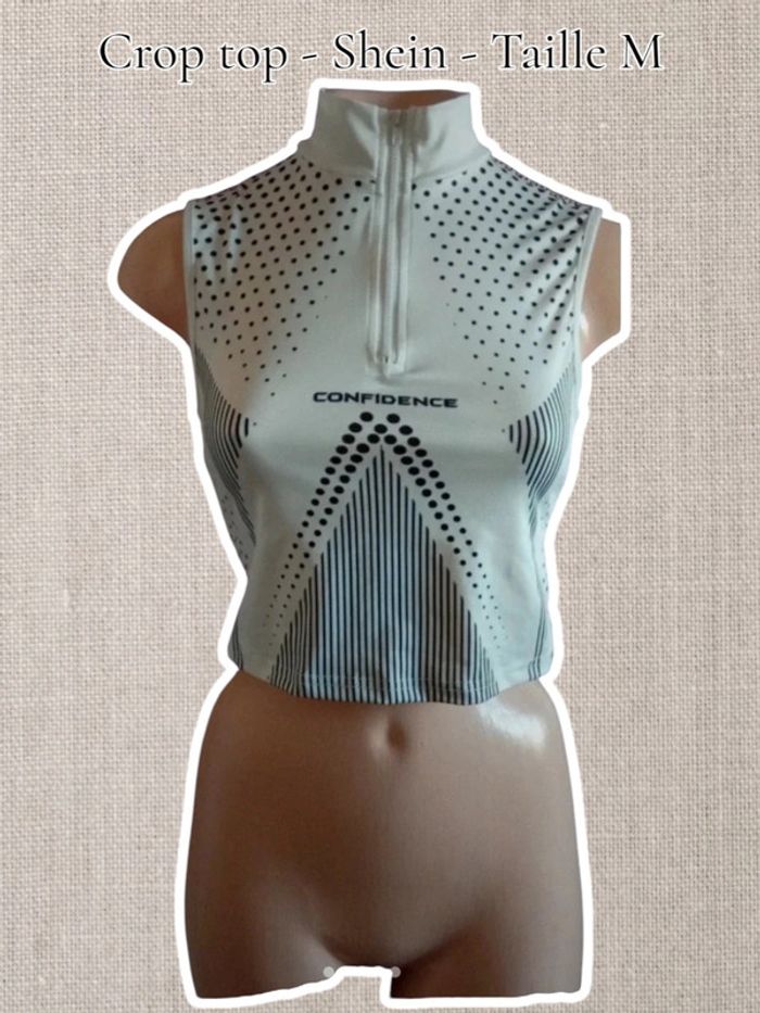 Crop top blanc motif noir confidence - Shein - Taille M