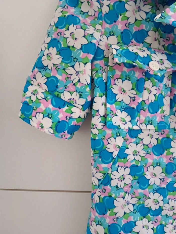 Magnifique Ensemble vintage 70's bleu fleurs roses /blanches taille 34 - photo numéro 10