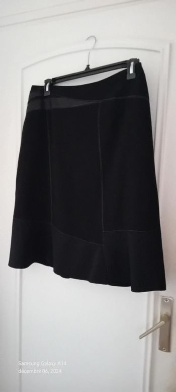 Jupe mi longue bimatiere avec simili cuir et maille abeille noir femme 44