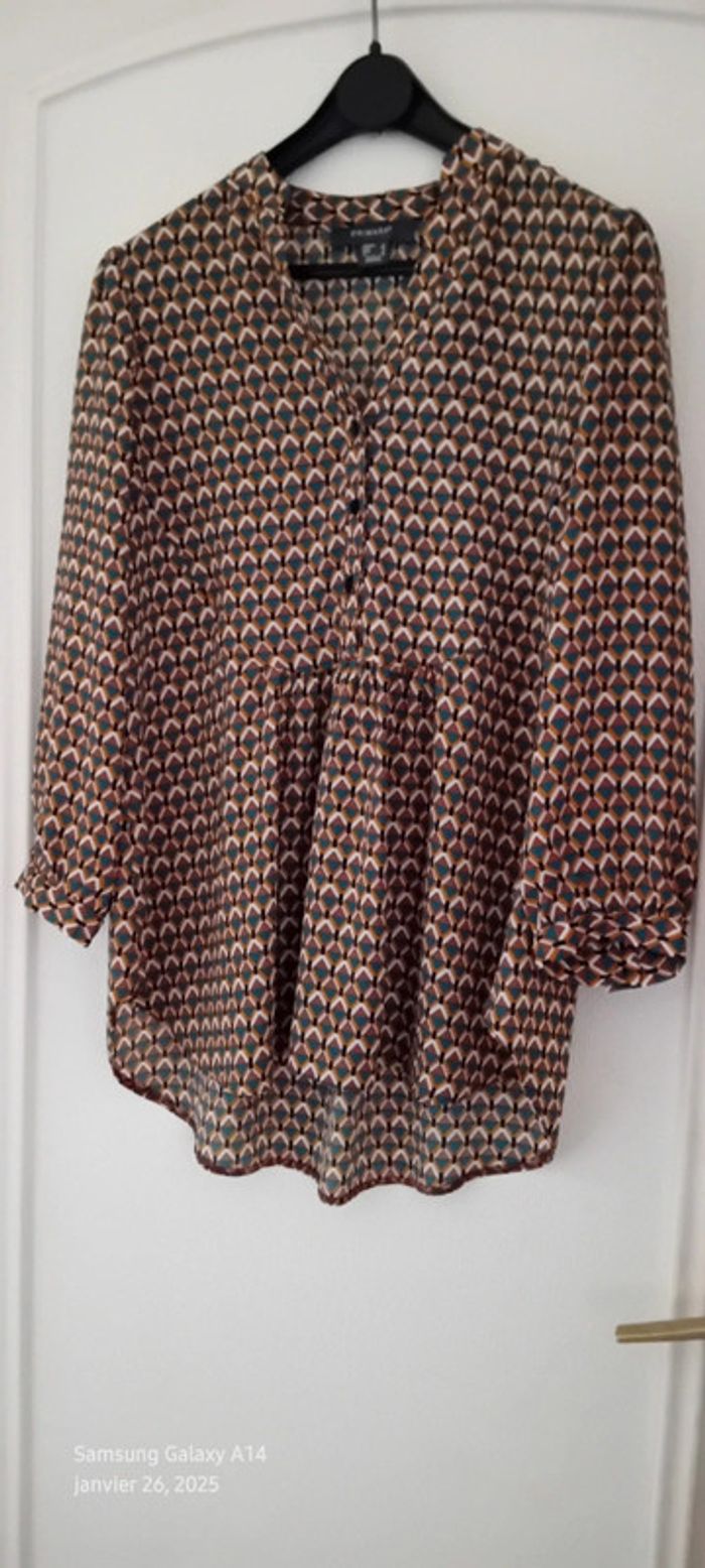 Tunique fluide motif losanges arlequin coloré marron femme xs primark