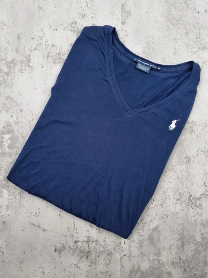 Sweat fin Ralph Lauren Bleu Marine – Col V – Taille M Femme (mesures en photos)