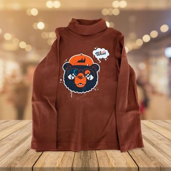 Col Roulé Marron Enfant avec Motif Ours