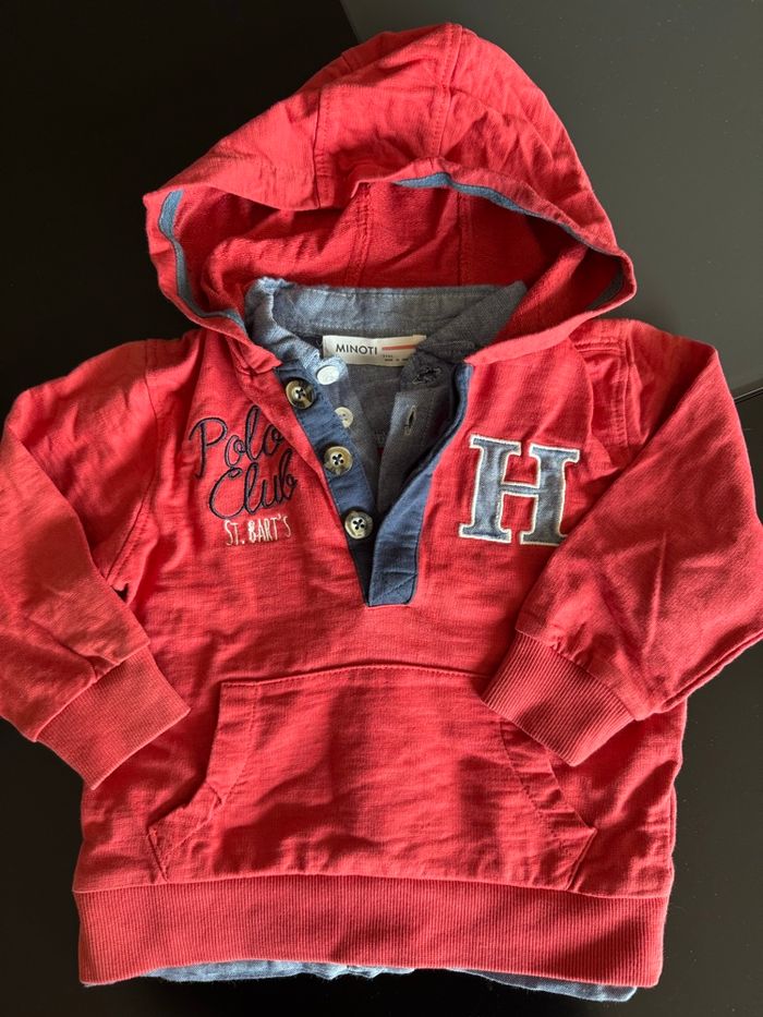 Sweat 24m effet chemise dessous Minoti neuf rouge