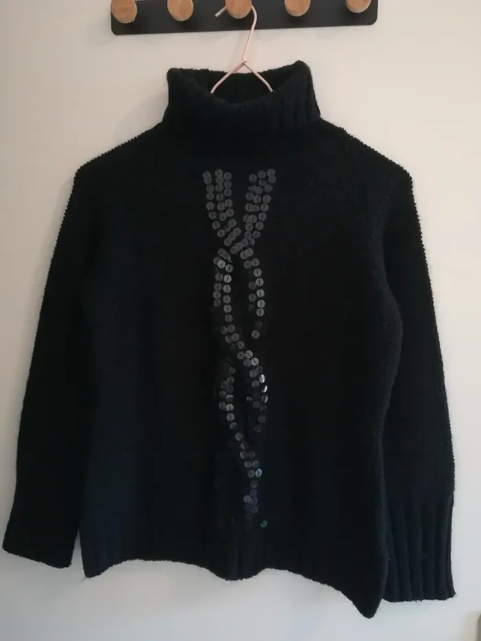 Pull col roulé en laine, noir, Emily taille 38