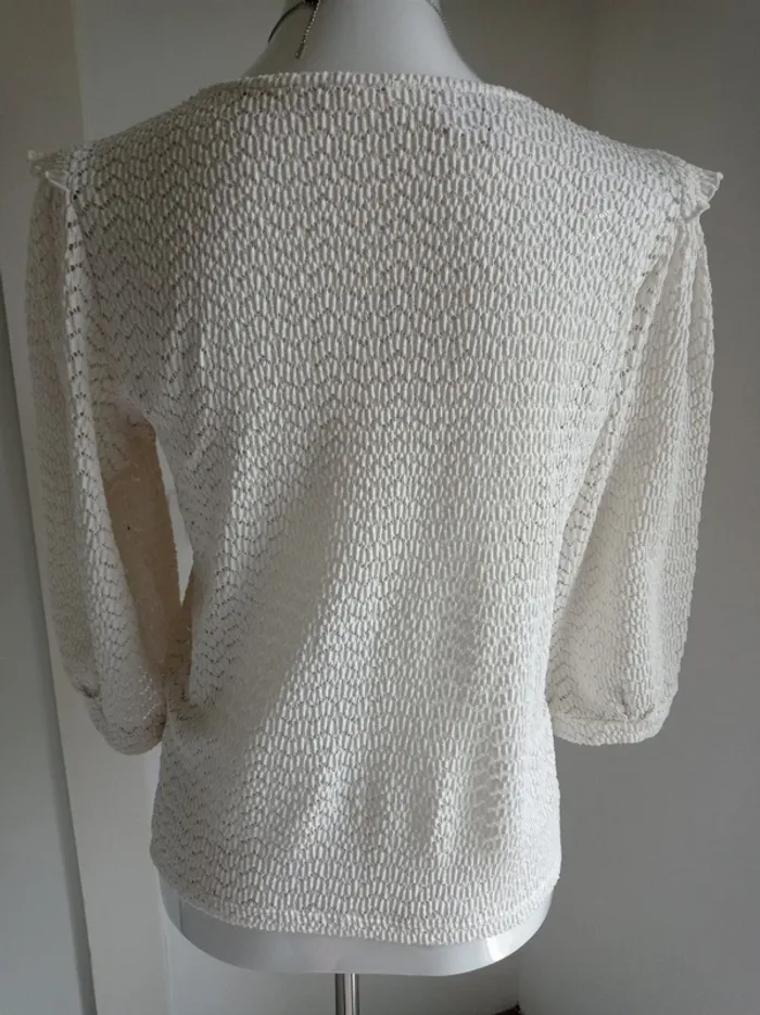 Magnifique haut blouse blanc cassé broderie manches 3/4 T.M Cache Cache - photo numéro 3