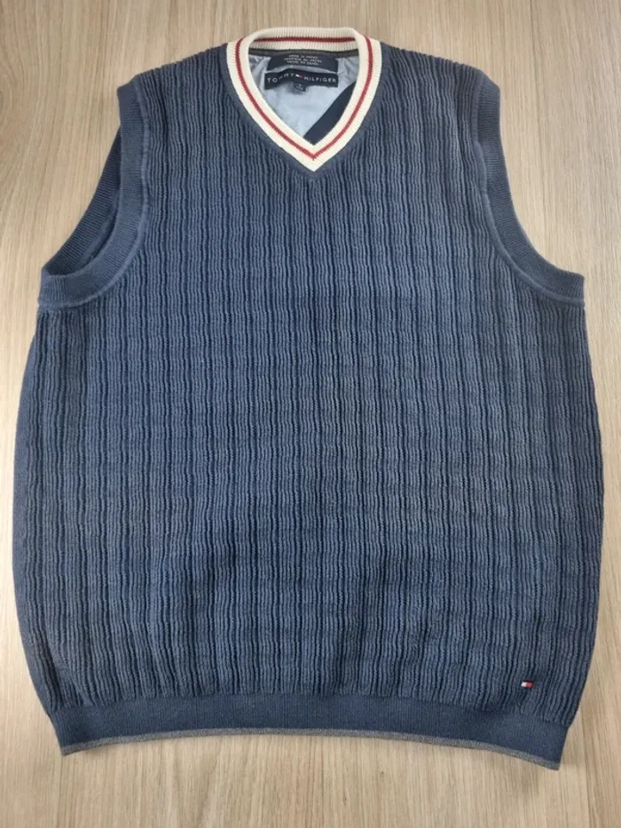Pull a col V sans manche bleue Tommy Hilfiger Homme Taille XS