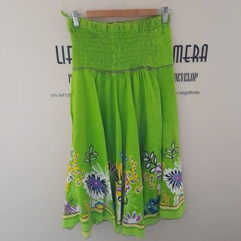 Jupe longue verte en coton coloré fleuri taille unique