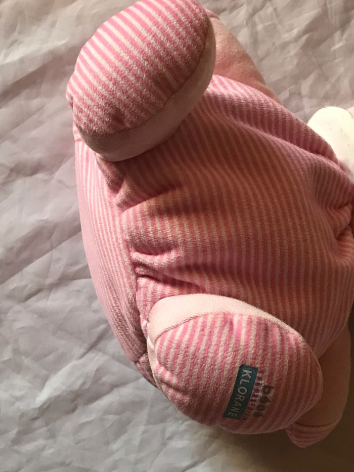 Petit Lapin Rose Doudou Lignes Horizontales Roses Blanches Peluche Petits Enfants Bébés - photo numéro 3