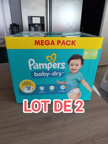 Lot de 2 méga pack de couches Pampers taille 6