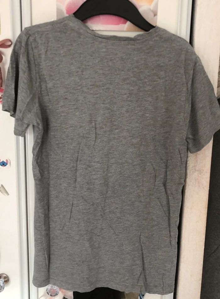 T-shirt gris chiné avec inscription noir H&M 10/12 ans - photo numéro 3